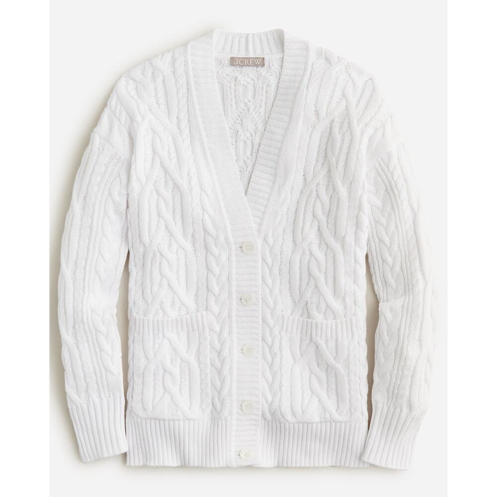 J. Crew Cable Knit V-Neck Cardigan Sweater White